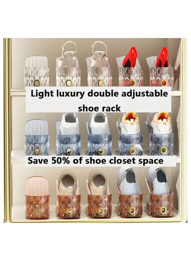 Amber Red 15 Pcs Adjustable Double Layer Shoe Rack Space Saving Floor Organizer - Image 2